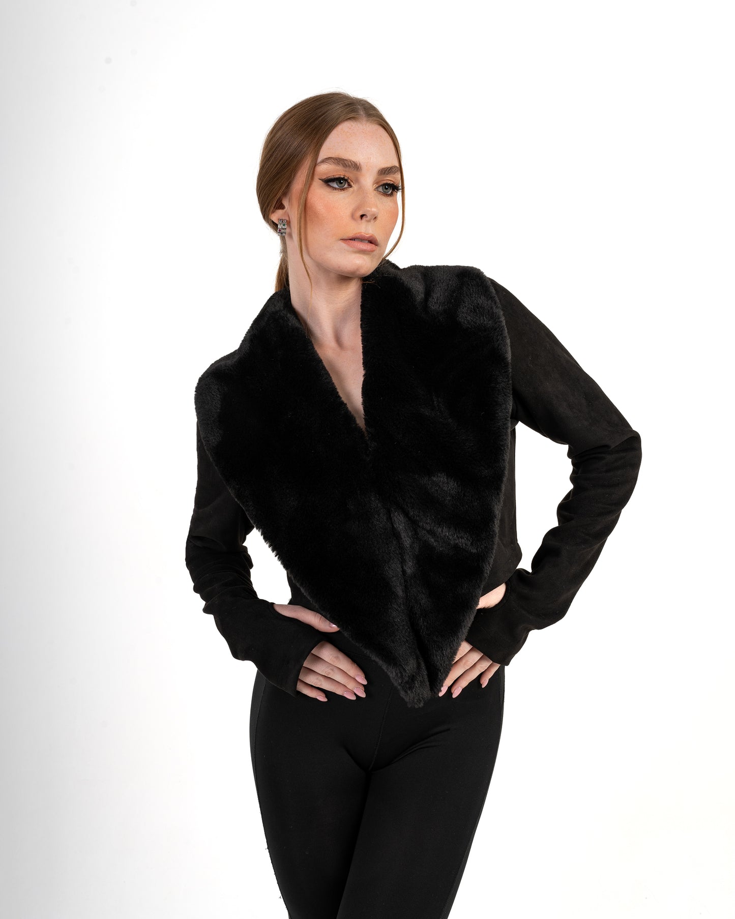 Thumbhole Fur-trimmed Top